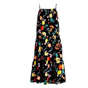 NWT RARE J. Crew Smocked Tiered Black Floral Fruit Print XS